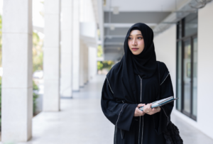 an arab woman walking 