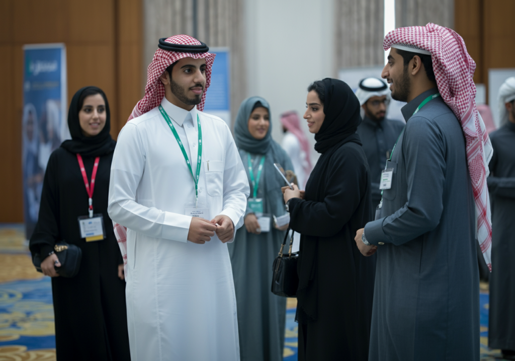 a group of professional saudis talking