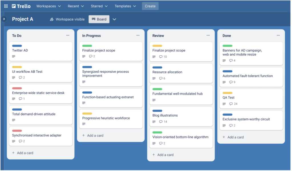 check list of daily tasks and to do list created by trello