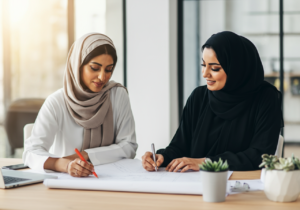 two saudi women preparing for their meeting and plans
