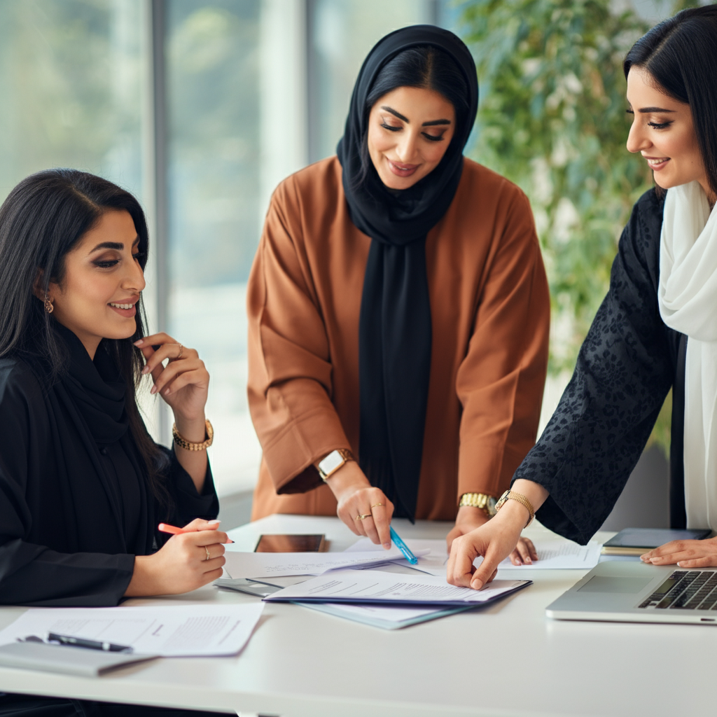 saudi women working together dynamically in an office